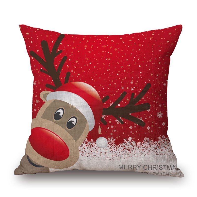 

Christmas Deer Print Decorative Linen Sofa Pillowcase, Red