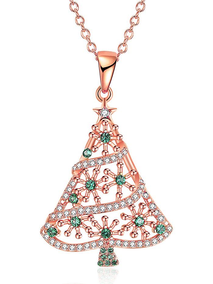 

Rhinestones Insert Christmas Tree Drop Necklace, Golden