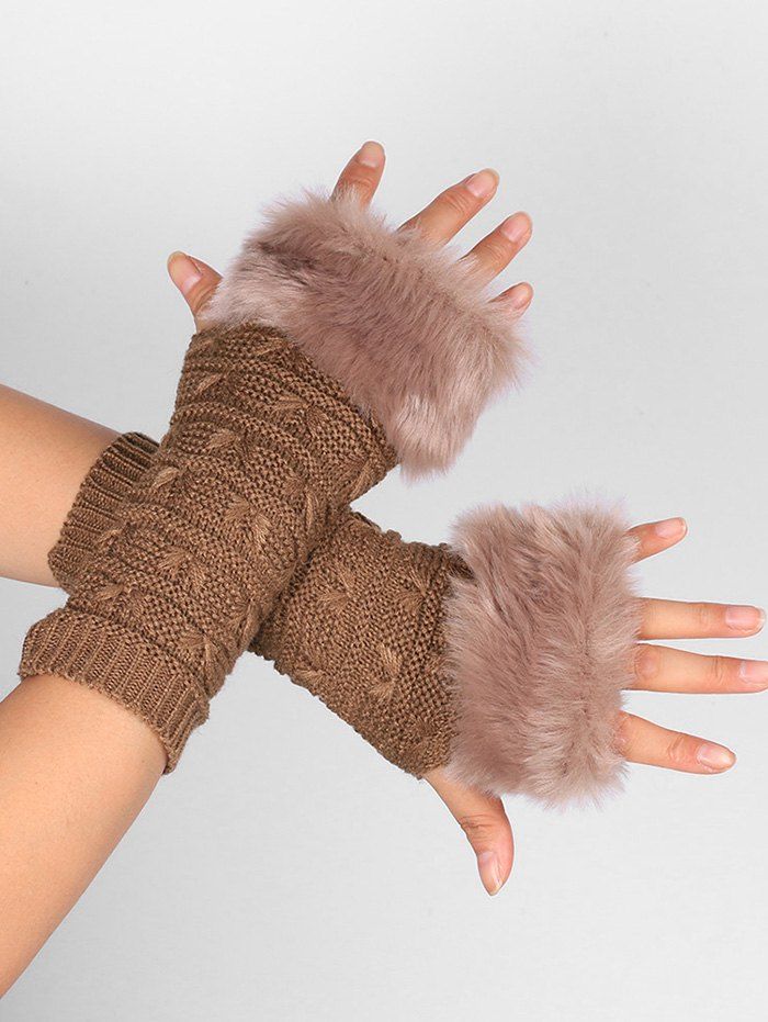 

Soft Fur Winter Knitted Fingerless Gloves, Khaki