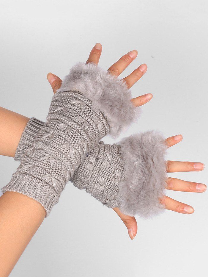 

Soft Fur Winter Knitted Fingerless Gloves, Light gray