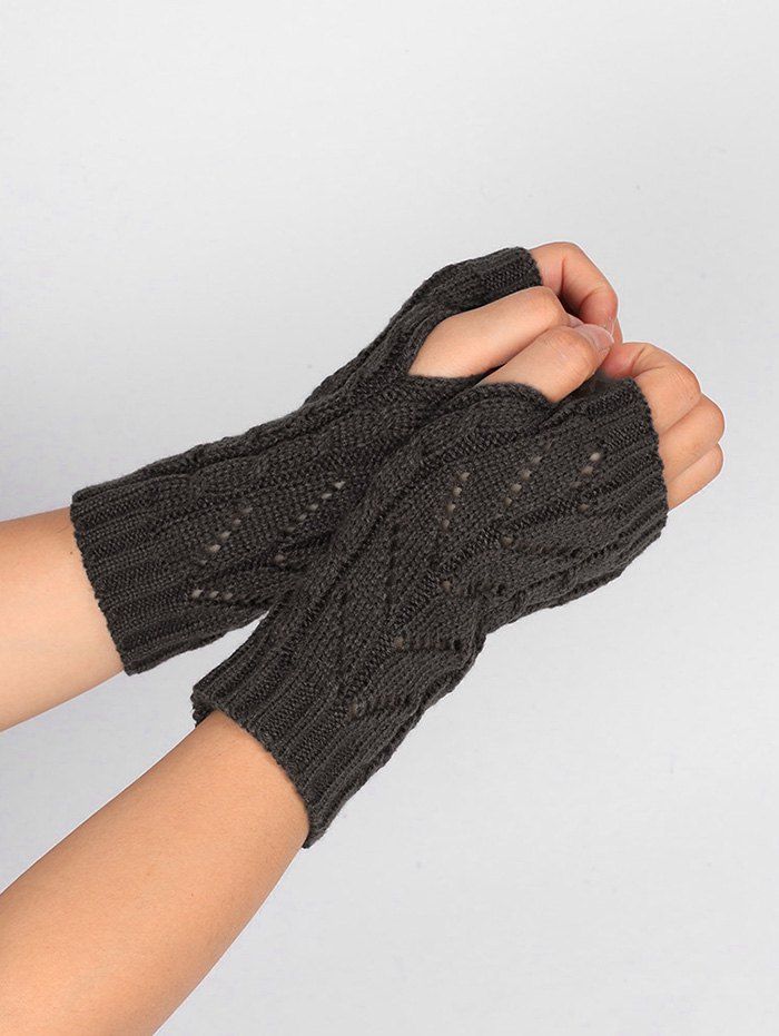 

Outdoor Letter V Shape Hollow Out Fingerless Knitted Gloves, Deep gray
