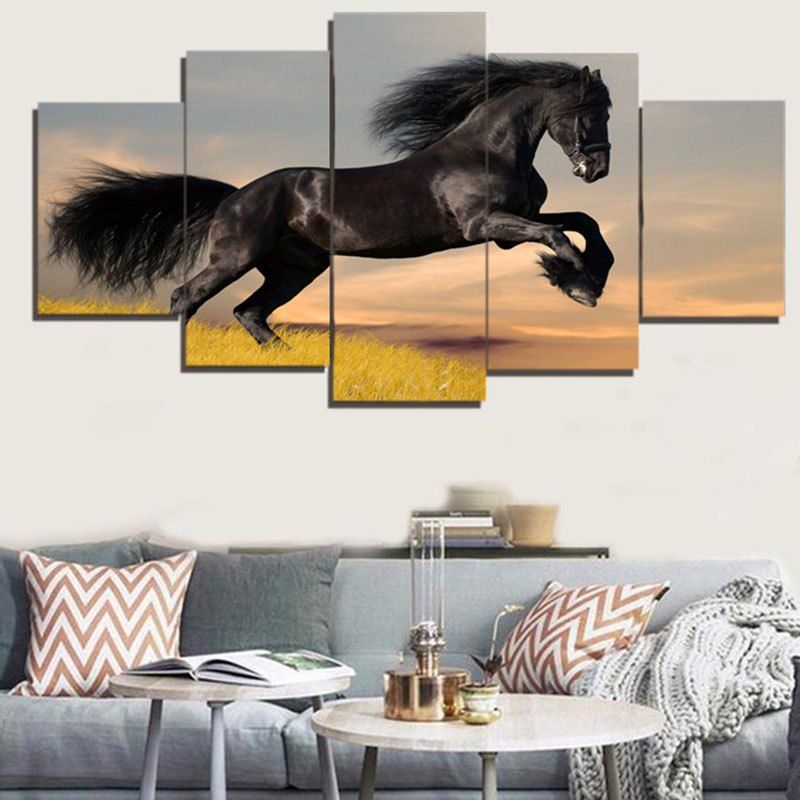 

Unframed Steed Print Split Canvas Paintings, Black