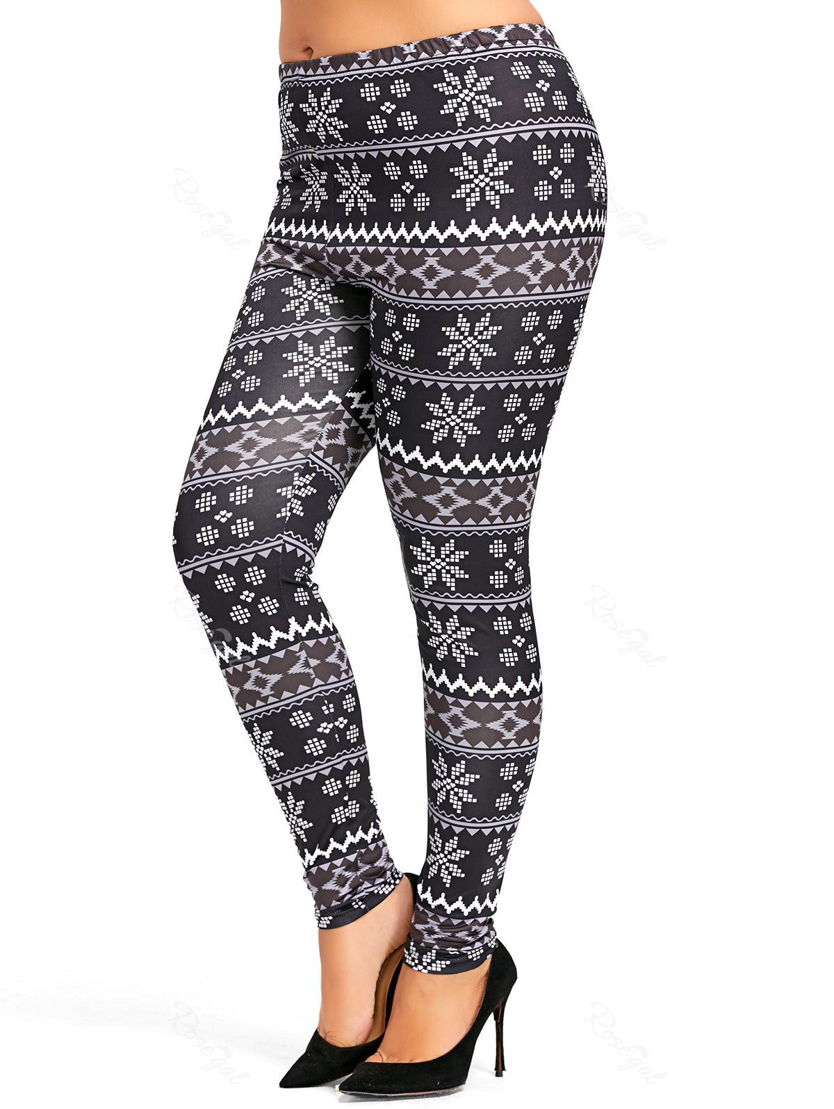 

Plus Size High Waisted Snowflake Christmas Legggings, Black