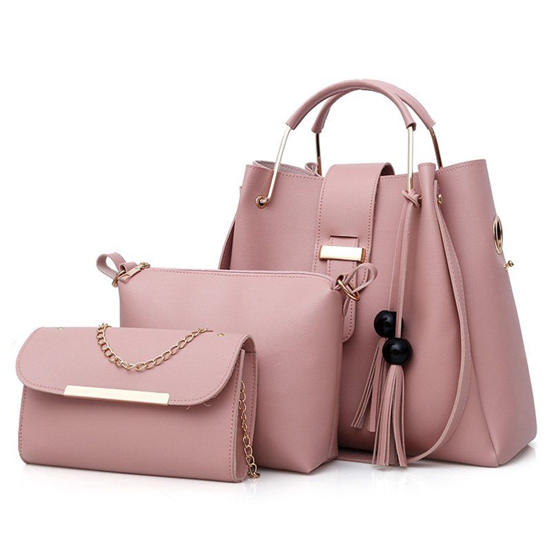 [37% OFF] 3 Pieces Tassel Faux Leather Tote Bag Set | Rosegal