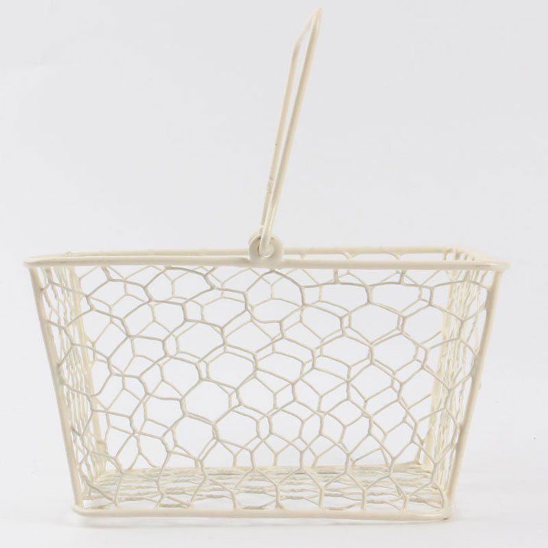 

Household Portable Metal Handle Storage Basket, Milk white