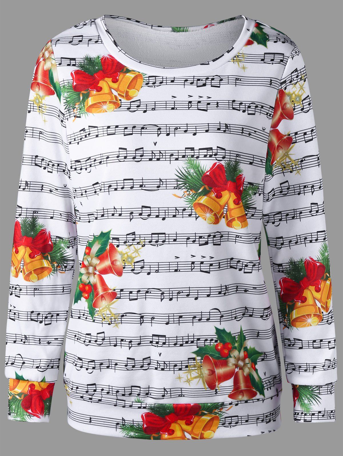 

Christmas Bell and Music Score Print Sweatshirt, Colormix