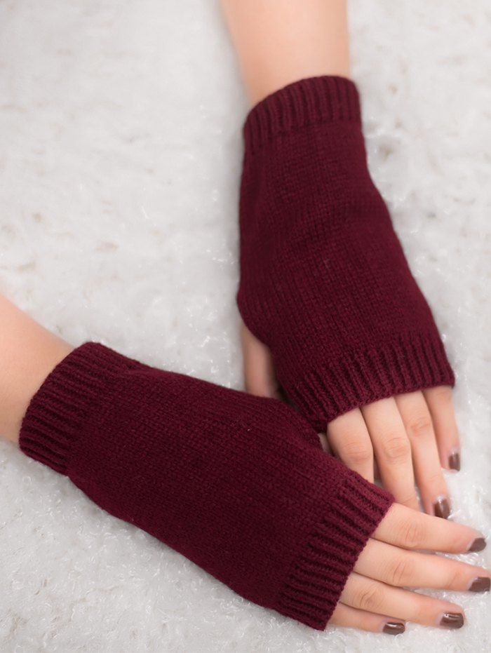 

Outdoor Knit Fingerless Gloves, Wine red