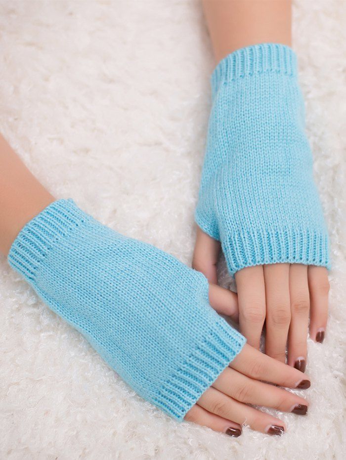 

Outdoor Knit Fingerless Gloves, Light blue