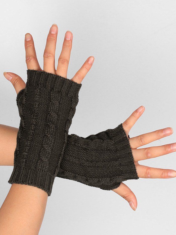 

Outdoor Hollow Out Embellished Knitted Exposed Finger Gloves, Deep gray