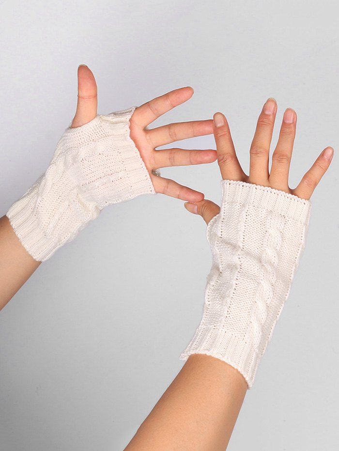 [32 OFF] Outdoor Hollow Out Embellished Knitted Exposed Finger Gloves