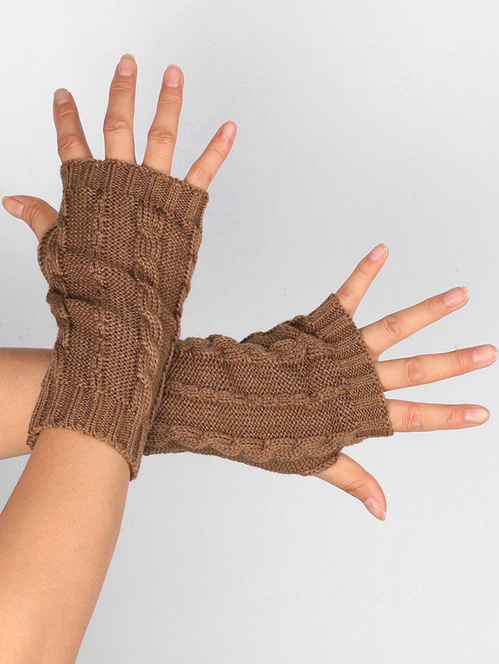 

Outdoor Hollow Out Embellished Knitted Exposed Finger Gloves, Khaki