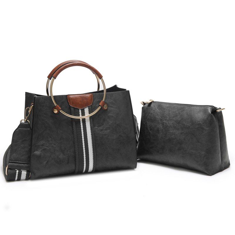 

Striped 2 Pieces Handbag Set, Black