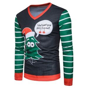 

Christmas Cartoon Stripe Print Ugly T-shirt, Colormix