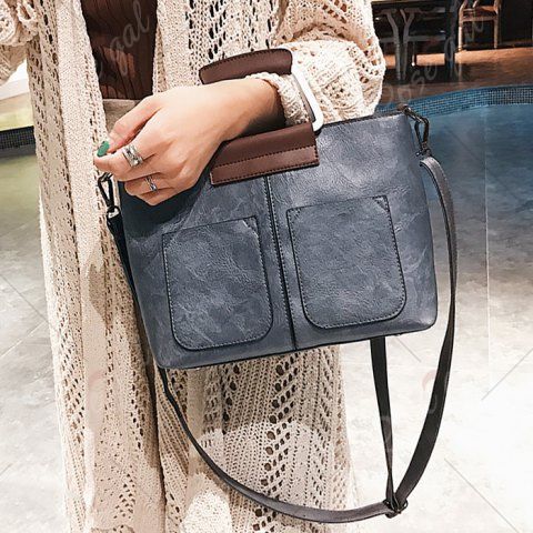 Online PU Leather Tote Bag GRAY 
