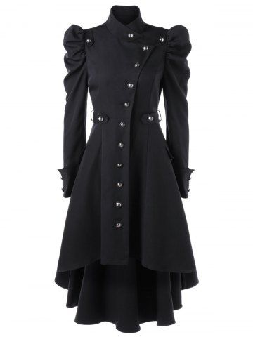 New Puff Shoulder Single Breasted Dip Hem Trench Coat