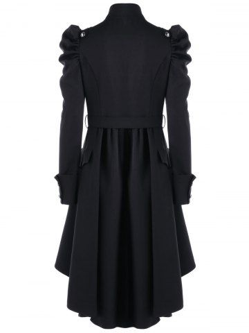 

Puff Shoulder Single Breasted Dip Hem Trench Coat, Black