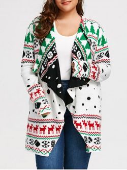 Cárdigan drapeado con túnica y gráfico de Navidad - WHITE - 3XL