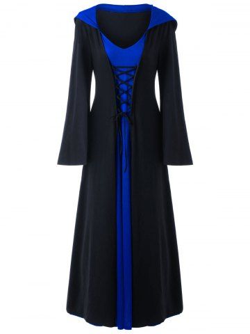 

Halloween Plus Size Lace Up Hooded Maxi Dress, Blue