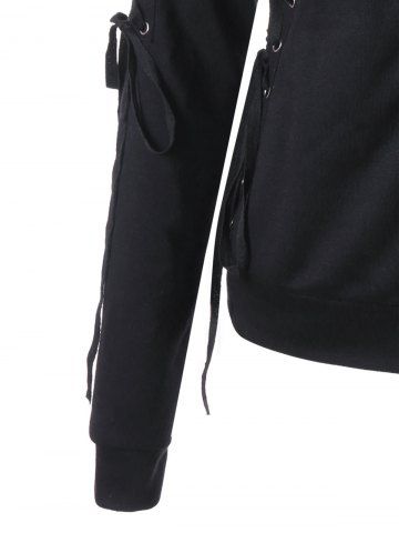 

Zipper Up Lace Up Hoodie, Black
