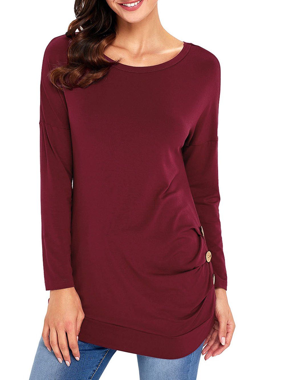 [45% OFF] Long Sleeve Button Embellished Tunic Top | Rosegal