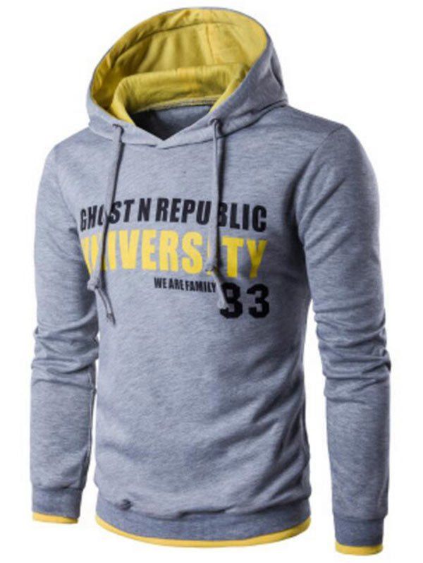 

Pockets Graphic Printed Pullover Hoodie, Light gray