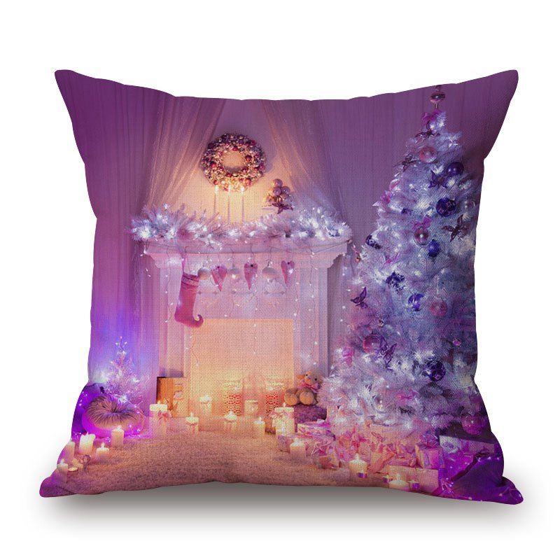 

Christmas Fireplace Tree Decorative Pillowcase, Purple