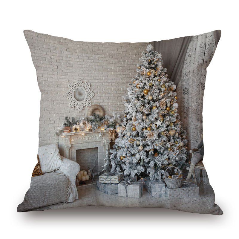 

Christmas Tree Print Decorative Pillowcase, Gray
