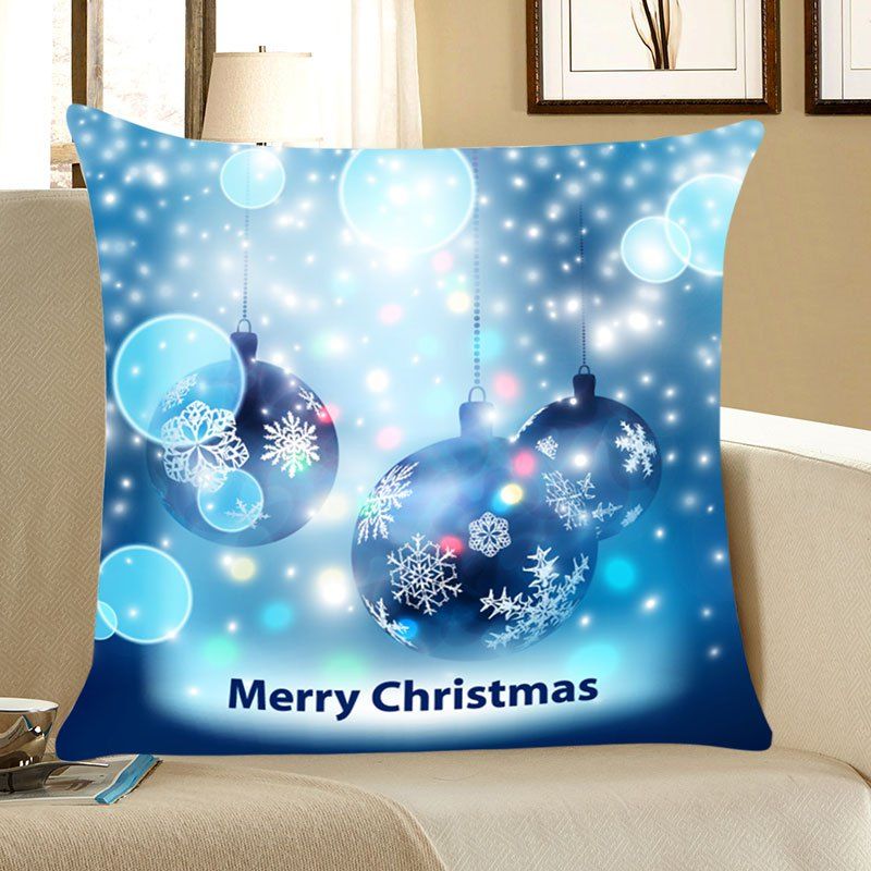 

Christmas Snowflakes Balls Patterned Throw Pillow Case, Blue