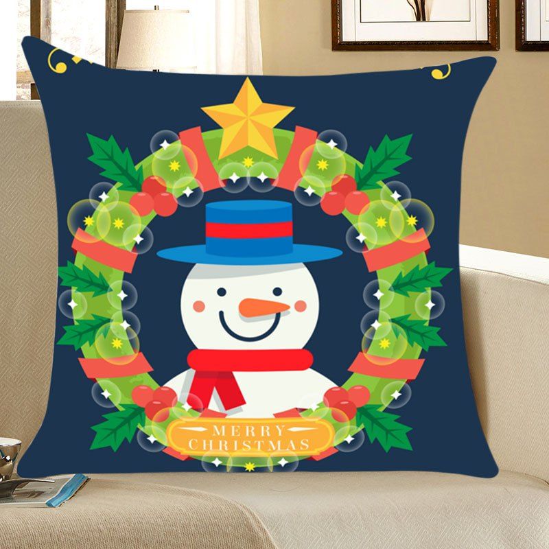 

Christmas Garland Snowman Patterned Throw Pillow Case, Blue and green