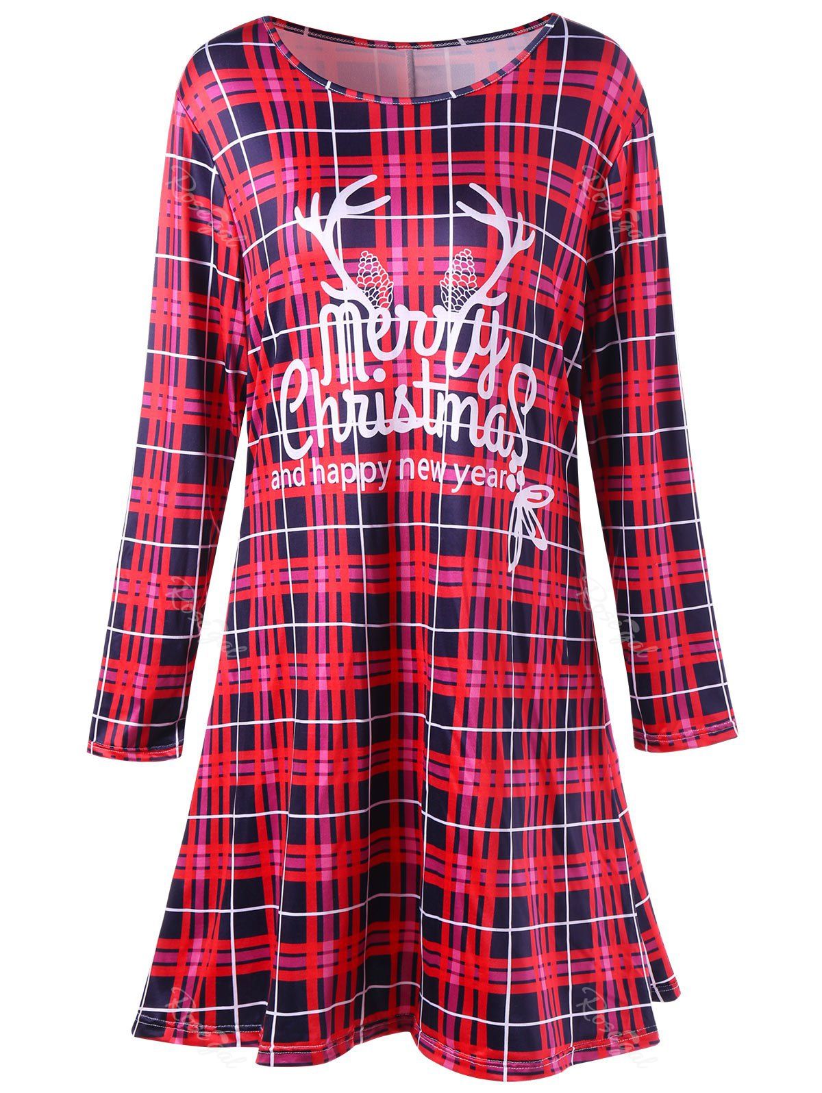 

Christmas Plus Size Plaid Swing Mini Dress, Red