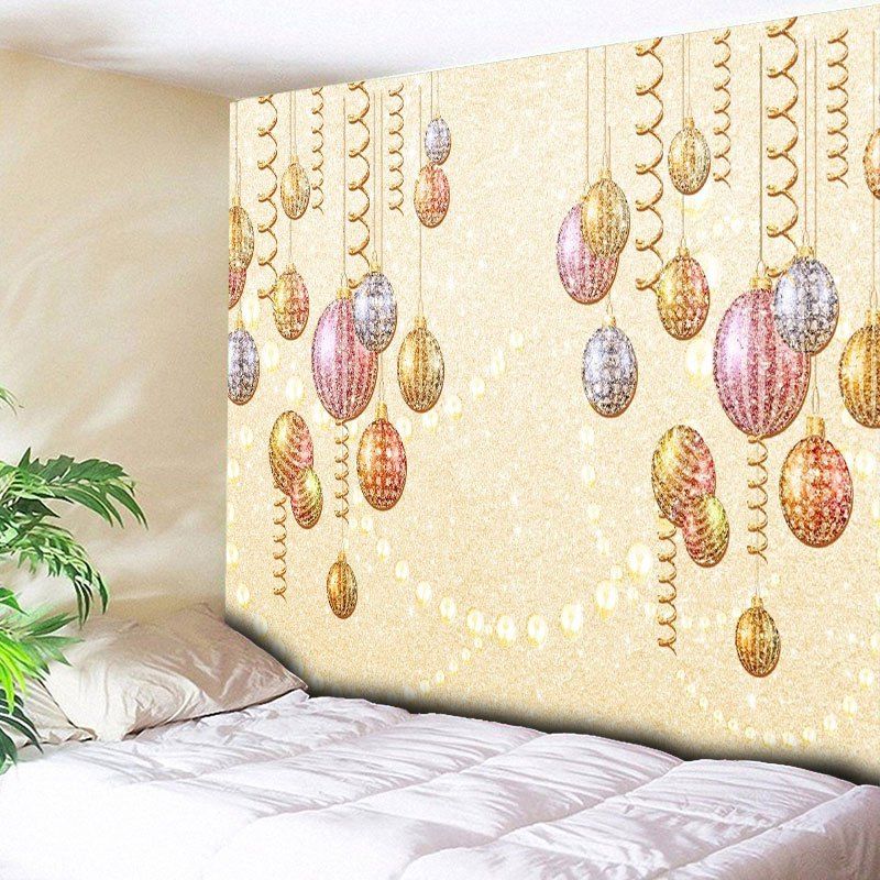 

Christmas Ball Ornaments Printed Wall Hanging Tapestry, Light yellow