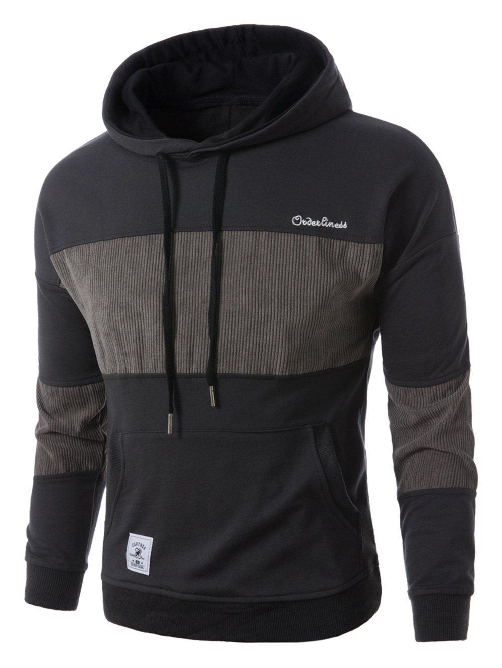 

Corduroy Panel Embroidered Pullover Hoodie, Gray
