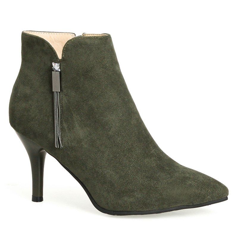 

Pointed Toe Stiletto Heel Side Zip Boots, Army green