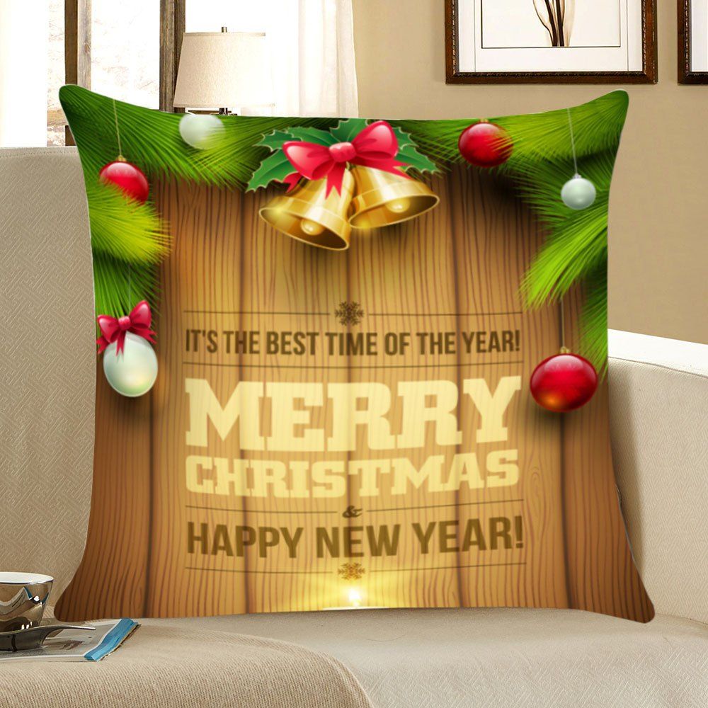 

Merry Christmas Wood Pattern Linen Pillow Case, Colorful