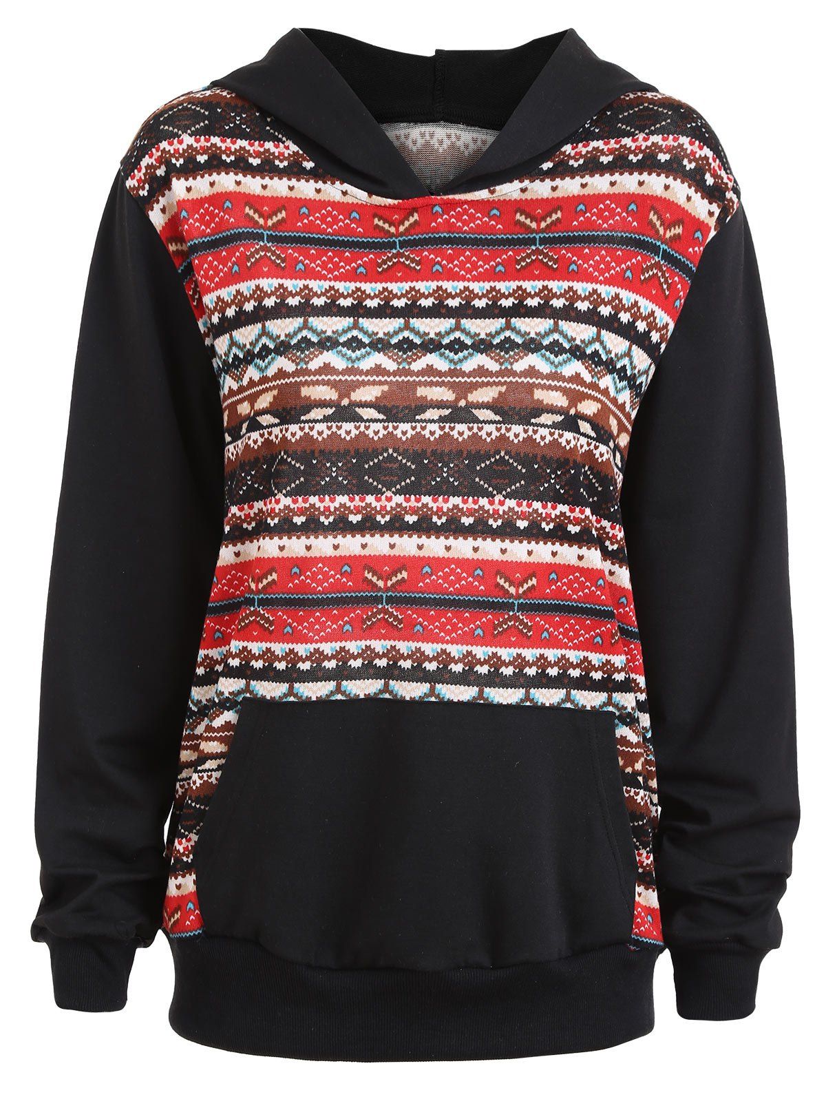 

Plus Size Kangaroo Pocket Fair Isle Hoodie, Black