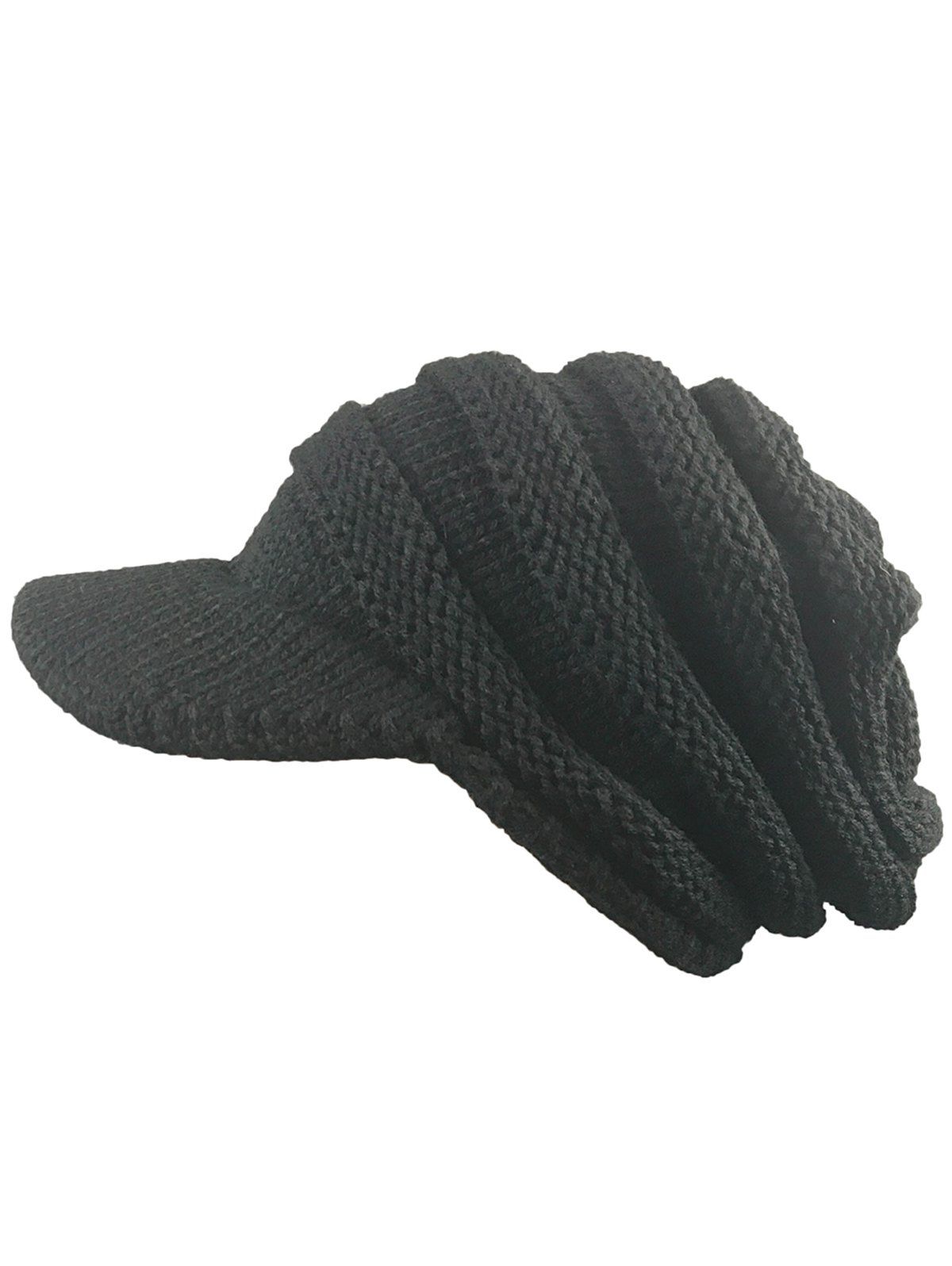 

Vintage Striped Pattern Ribbed Knit Hat with Brim, Black