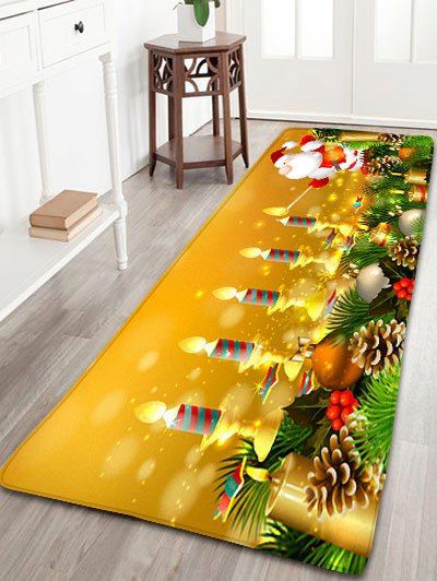 

Santa Claus Candles Print Flannel Antiskid Christmas Bath Rug, Golden