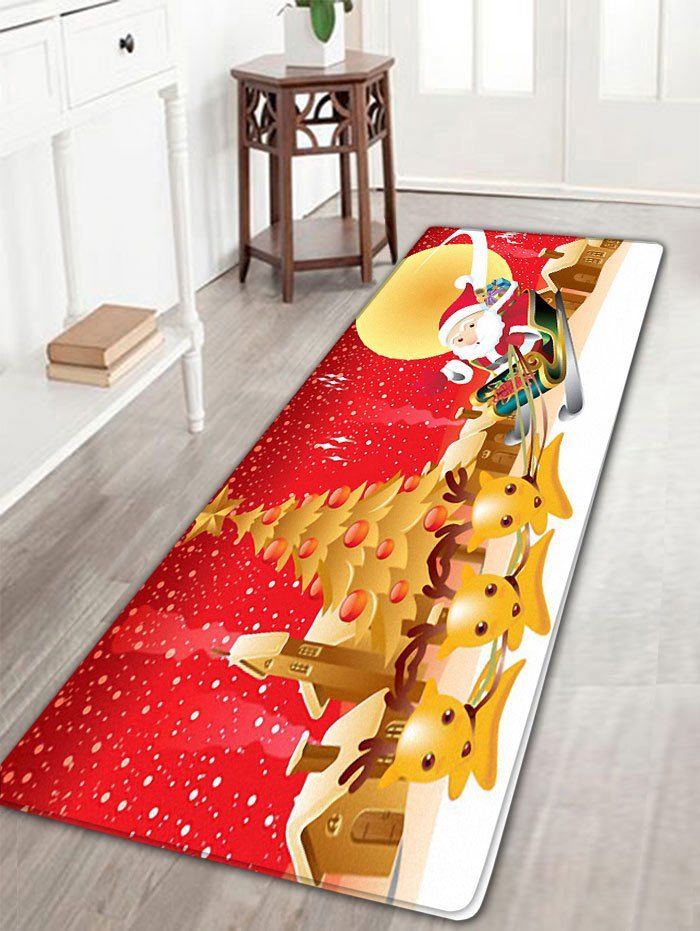 

Christmas Moon Santa Claus Deer Nonslip Bath Mat, Red