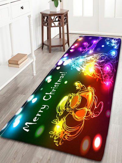 

Neon Christmas Tree Santa Claus Flannel Skidproof Bath Rug, Colorful