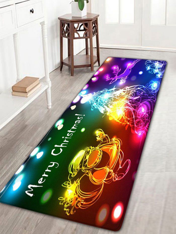 

Neon Christmas Tree Santa Claus Flannel Skidproof Bath Rug, Colorful