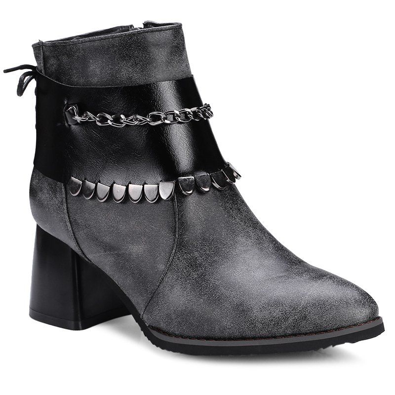 

Chunky Heel Detachable Pendant Ankle Boots, Gray