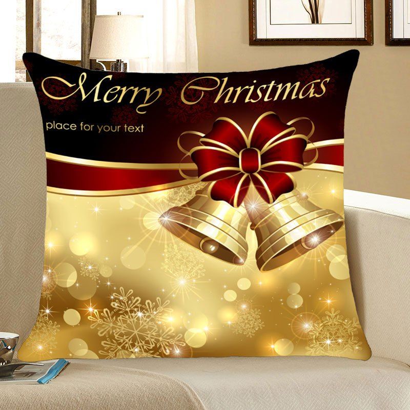 

Christmas Flower Bells Patterned Linen Throw Pillow Case, Golden