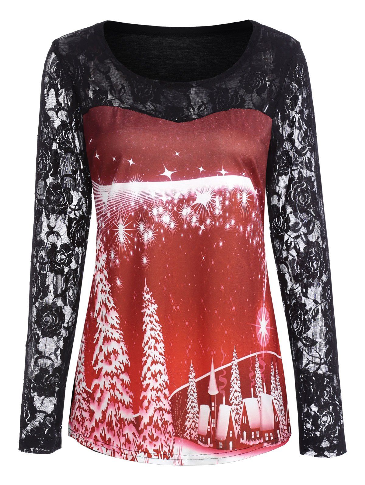 

Ugly Christmas Tree Lace Sleeve Top, Red