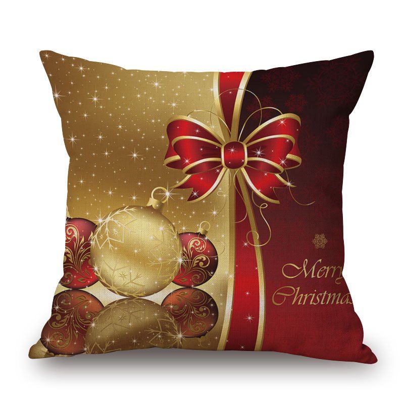 

Christmas Baubles Bowknot Print Decorative Sofa Pillowcase, Colormix