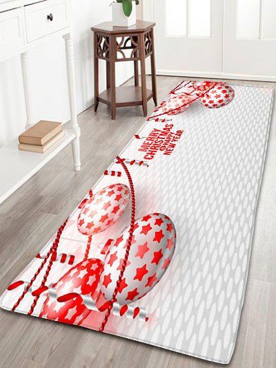 

Merry Christmas Balls Print Nonslip Flannel Bath Mat, Grey white