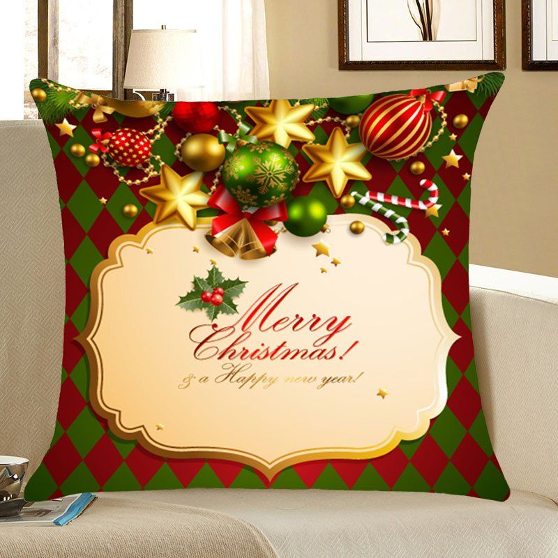 

Merry Christmas Bells Printing Linen Pillow Case, Colorful