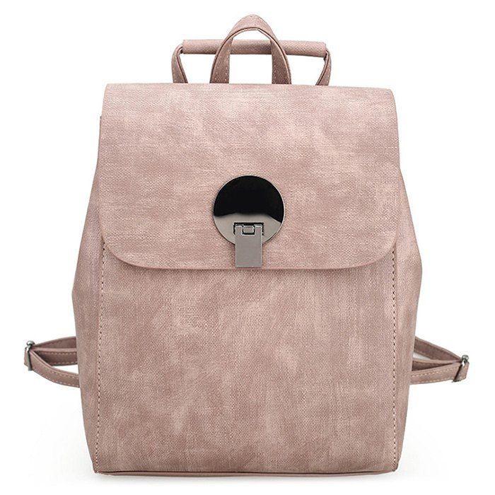 

Metal Detailed PU Leather Stitching Backpack, Pink