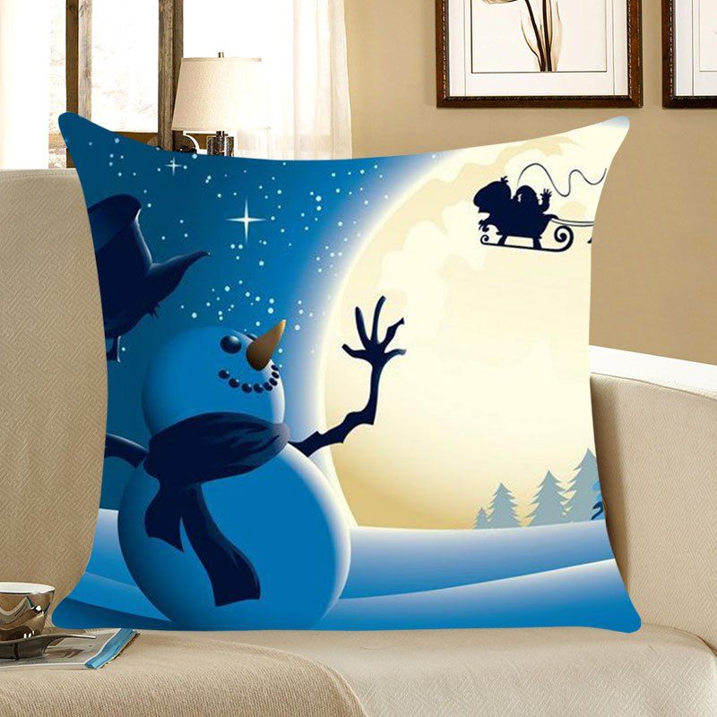 

Christmas Snowman Moon Print Linen Pillowcase, Colorful
