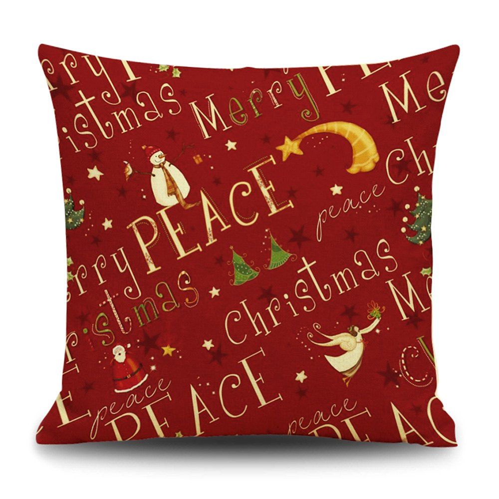 

Christmas Peace Print Decorative Linen Sofa Pillowcase, Red