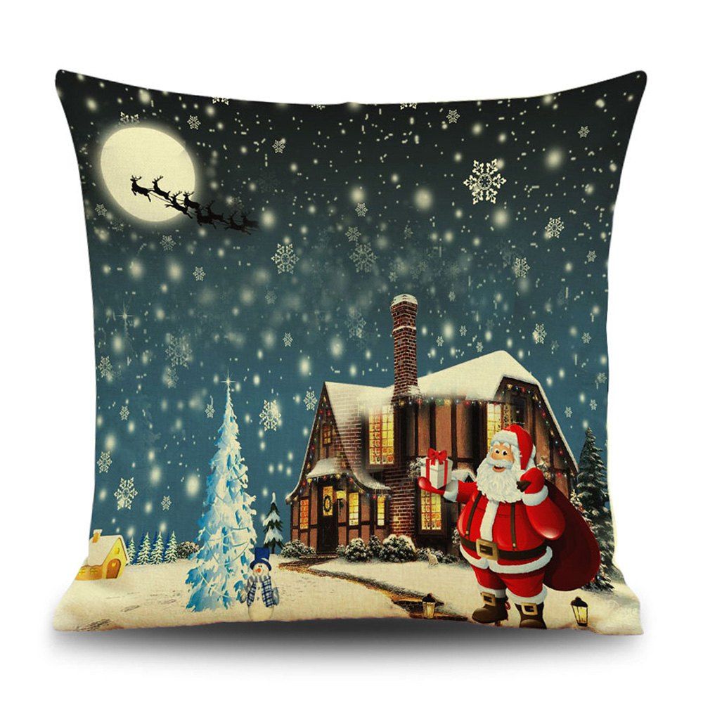 

Snowy Christmas Night Print Decorative Linen Sofa Pillowcase, Colormix